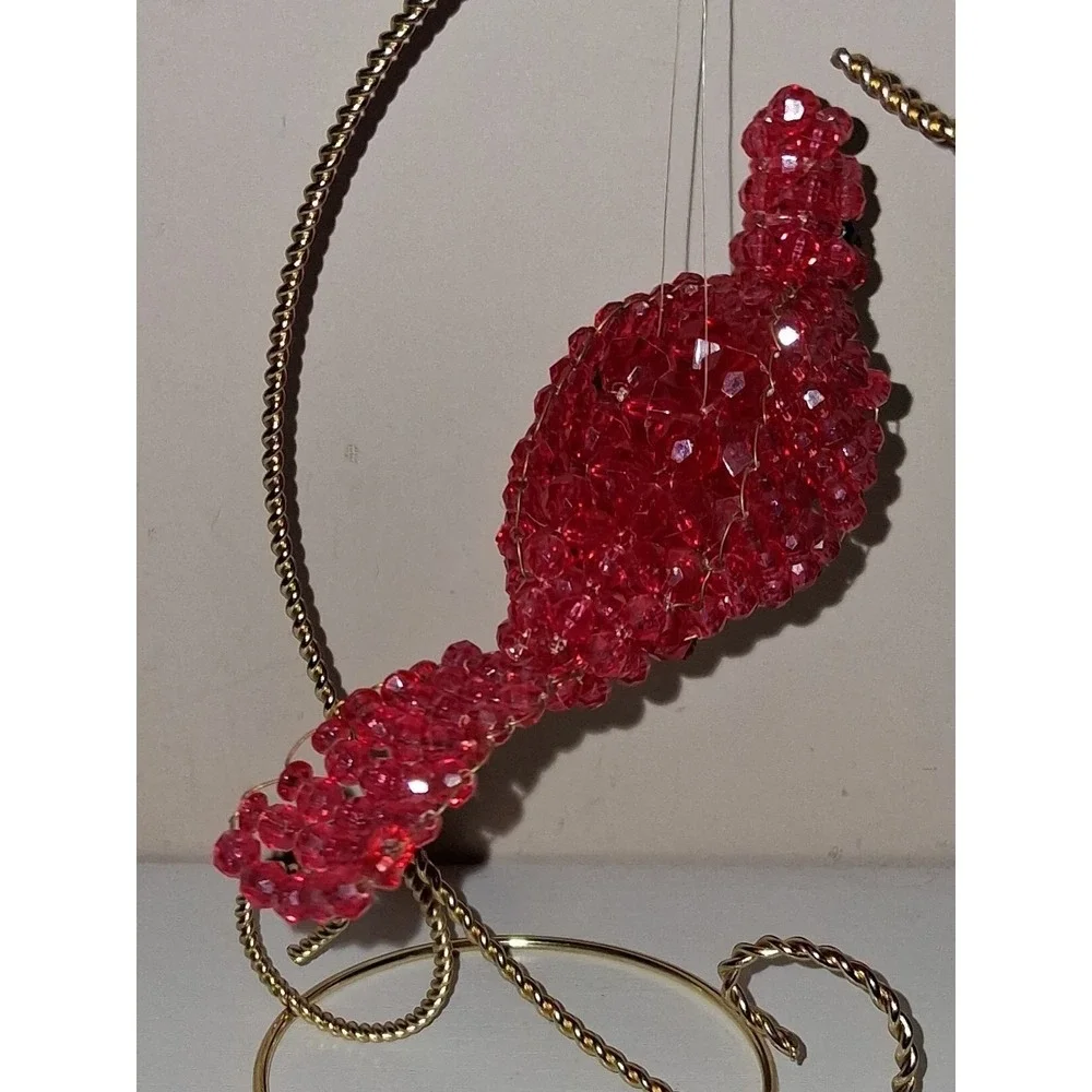 Vintage Handmade Red Beaded Cardinal Bird Ornament 7